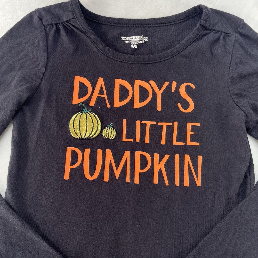 Toughskins Long Sleeve Shirt Girls Small Embroidered Pumpkin Halloween - Picture 3 of 6